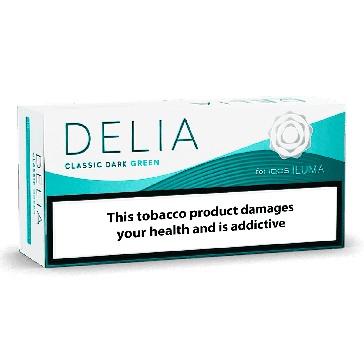 DELIA Classic Dark Green pack of heated tobacco sticks on white background