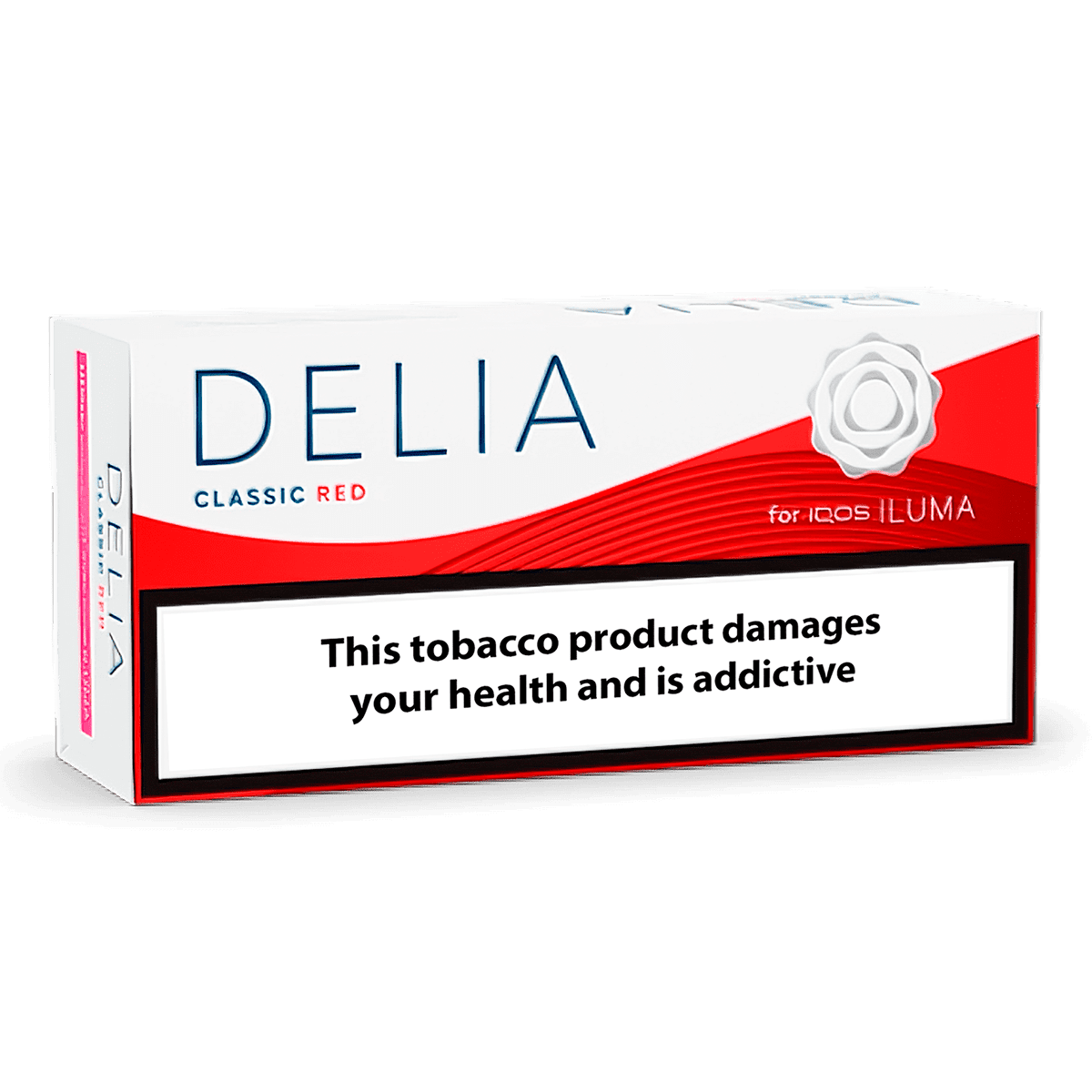 DELIA Classic Red pack of heated tobacco sticks on white background