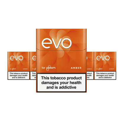 EVO Amber pack of heated tobacco sticks on white background