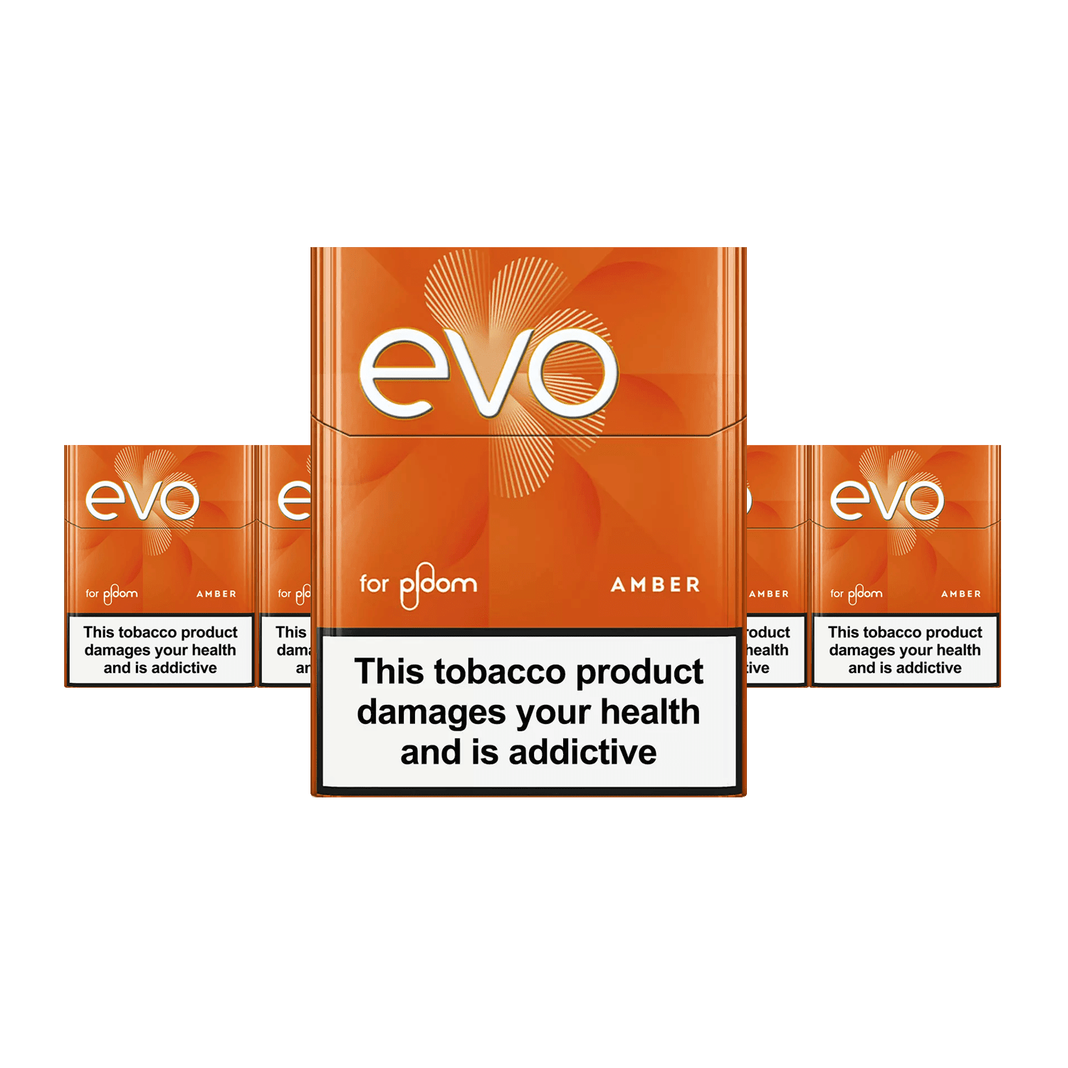 EVO Amber pack of heated tobacco sticks on white background