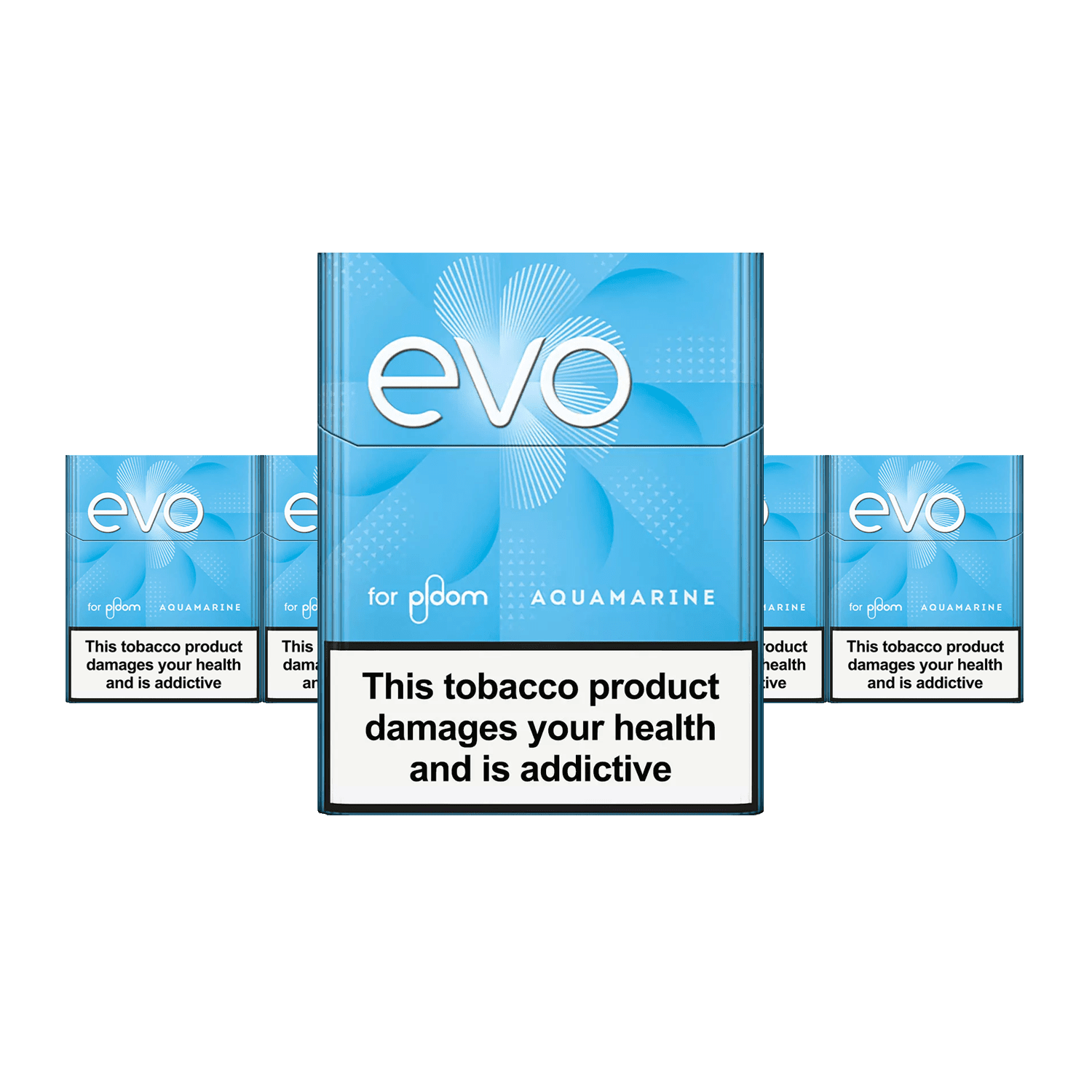 EVO Aquamarine pack of heated tobacco sticks on white background