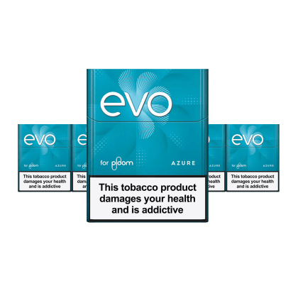 EVO Azure pack of heated tobacco sticks on white background