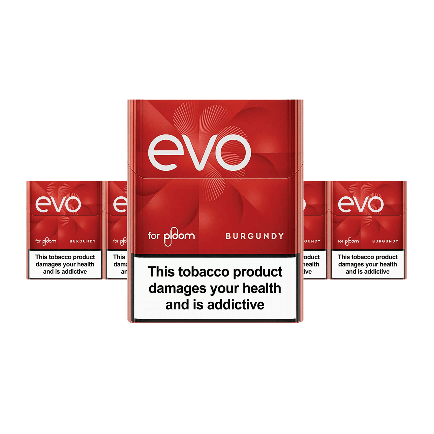 EVO Burgundy pack of heated tobacco sticks on white background