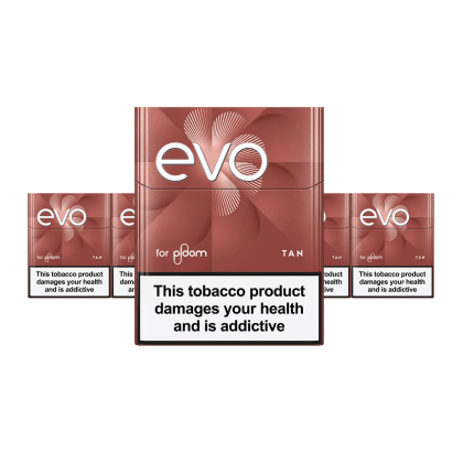 EVO Tan pack of heated tobacco sticks on white background