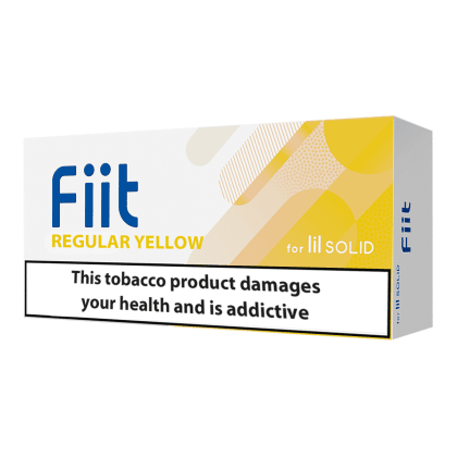 FIIT Regular Yellow pack of heated tobacco sticks on white background