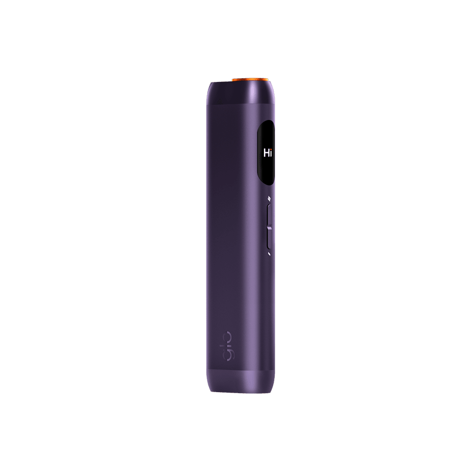 glo Hilo Amethyst heated tobacco device, front view on white background