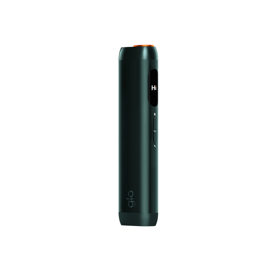 glo Hilo Emerald heated tobacco device, front view on white background