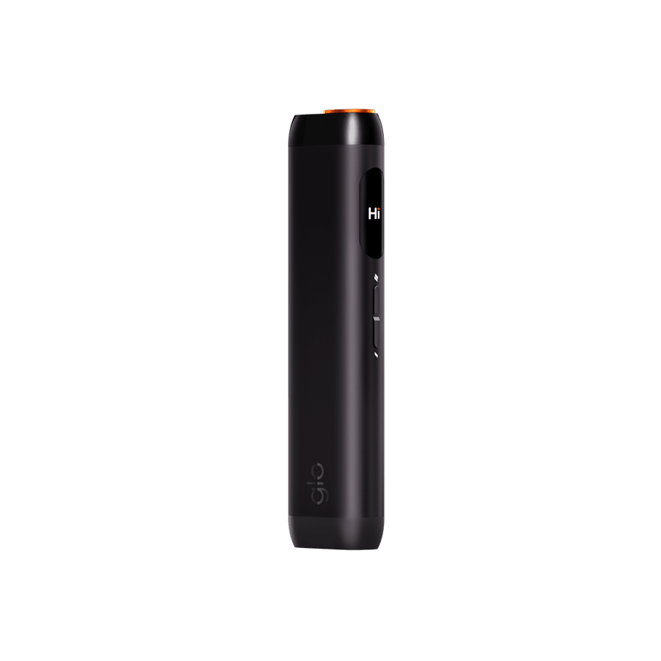 glo Hilo Onyx heated tobacco device, front view on white background