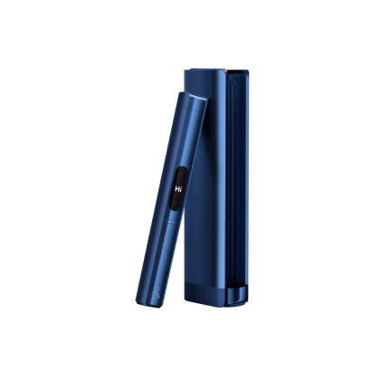 glo Hilo Plus Sapphire heated tobacco device, front view on white background