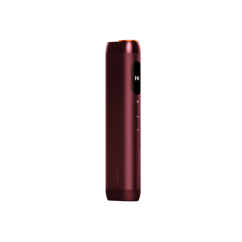 glo Hilo Ruby heated tobacco device, front view on white background