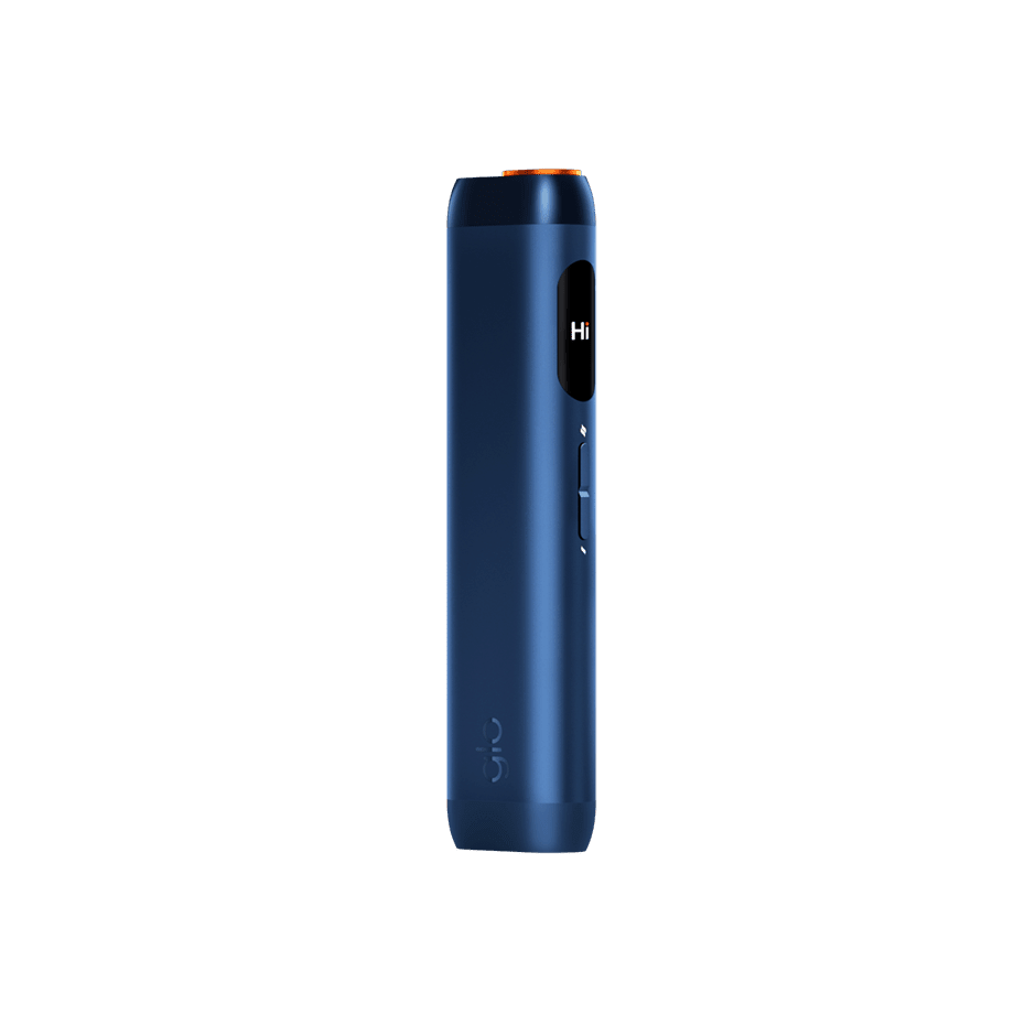 glo Hilo Sapphire heated tobacco device, front view on white background