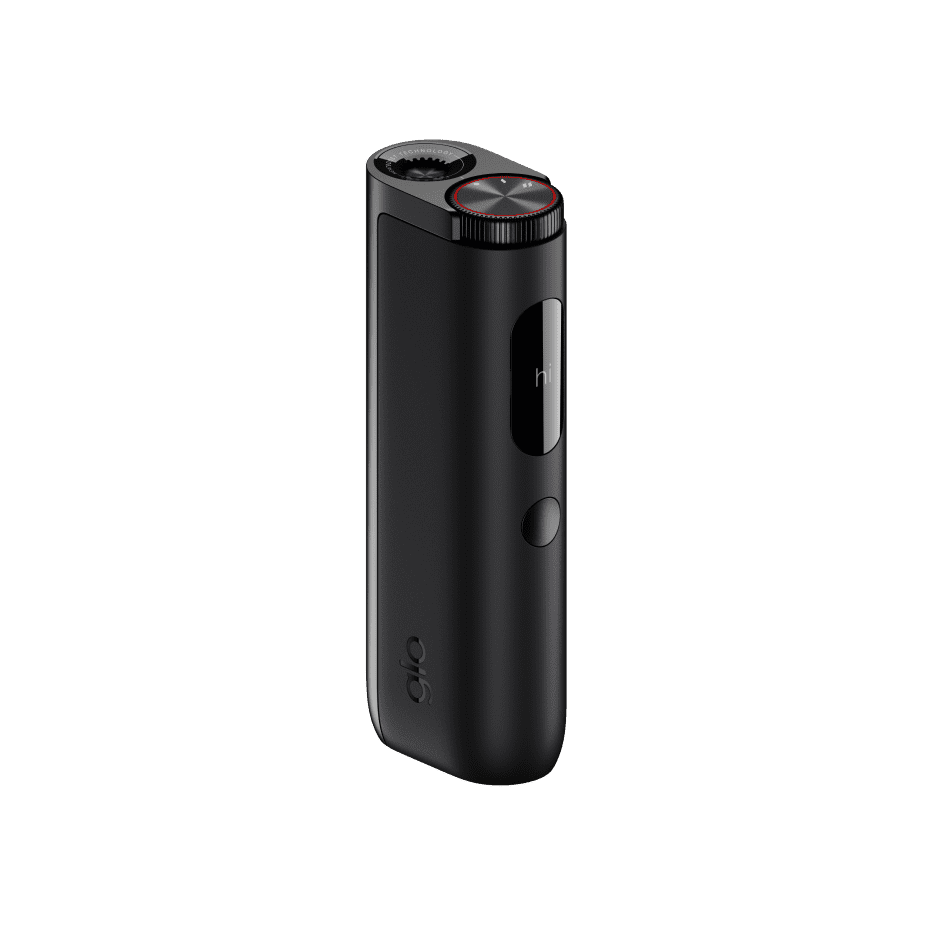glo Hyper PRO Obsidian Black heated tobacco device, front view on white background