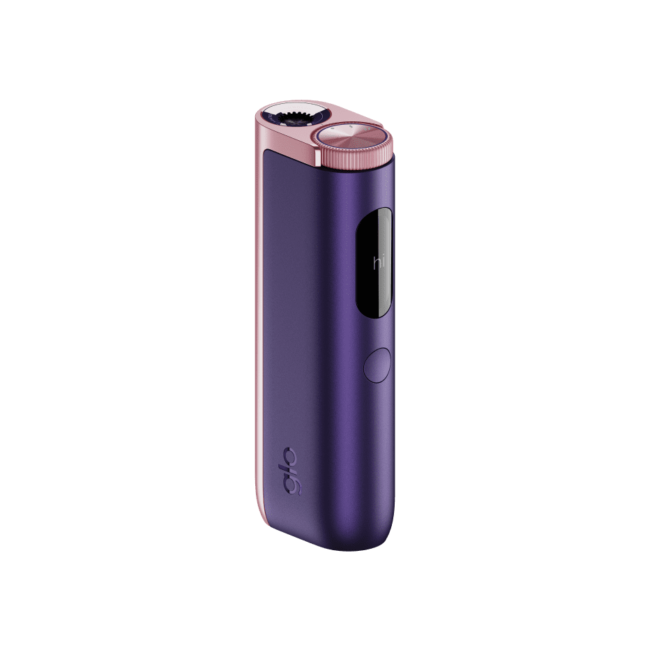 glo Hyper PRO Purple Sapphire heated tobacco device, front view on white background