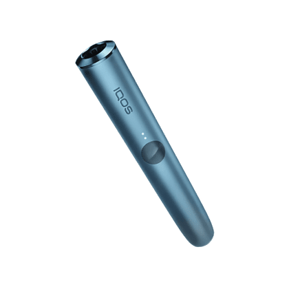 IQOS ILUMA Holder Azure Blue heated tobacco device, front view on white background