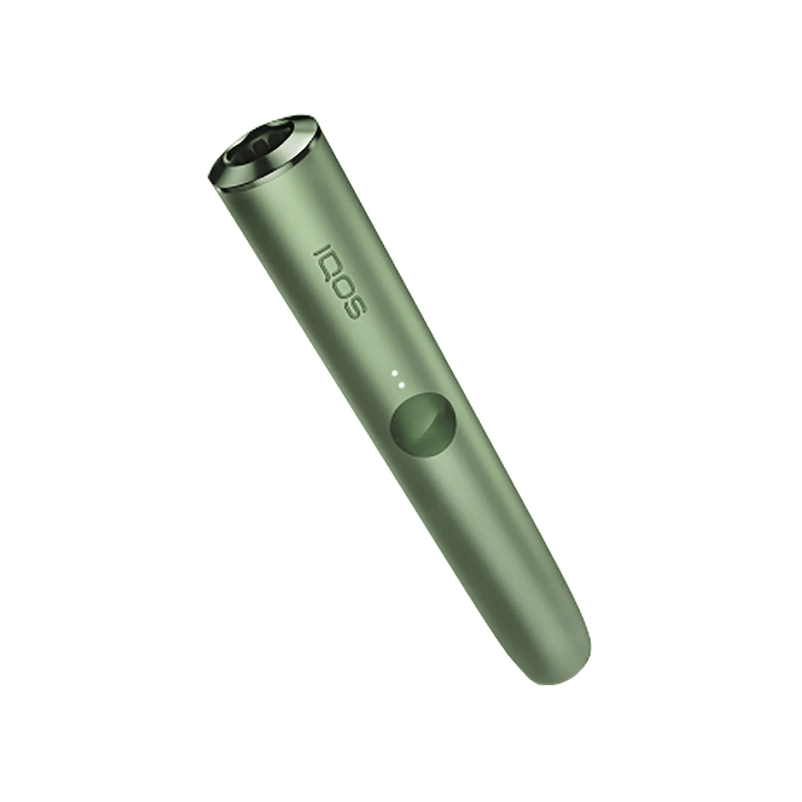 IQOS ILUMA Holder Moss Green heated tobacco device, front view on white background
