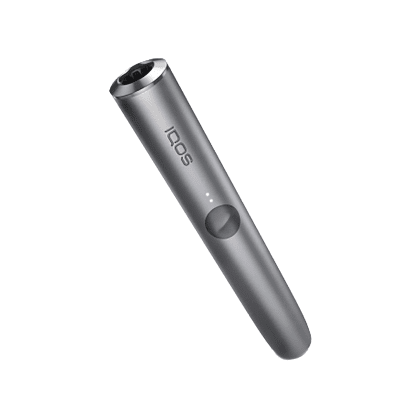IQOS ILUMA Holder Pebble Grey heated tobacco device, front view on white background
