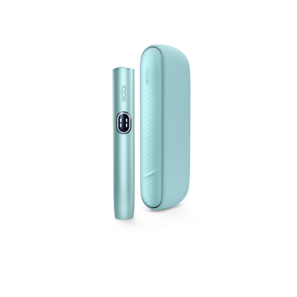 IQOS ILUMA i Breeze Blue heated tobacco device for TEREA sticks, front view on white background