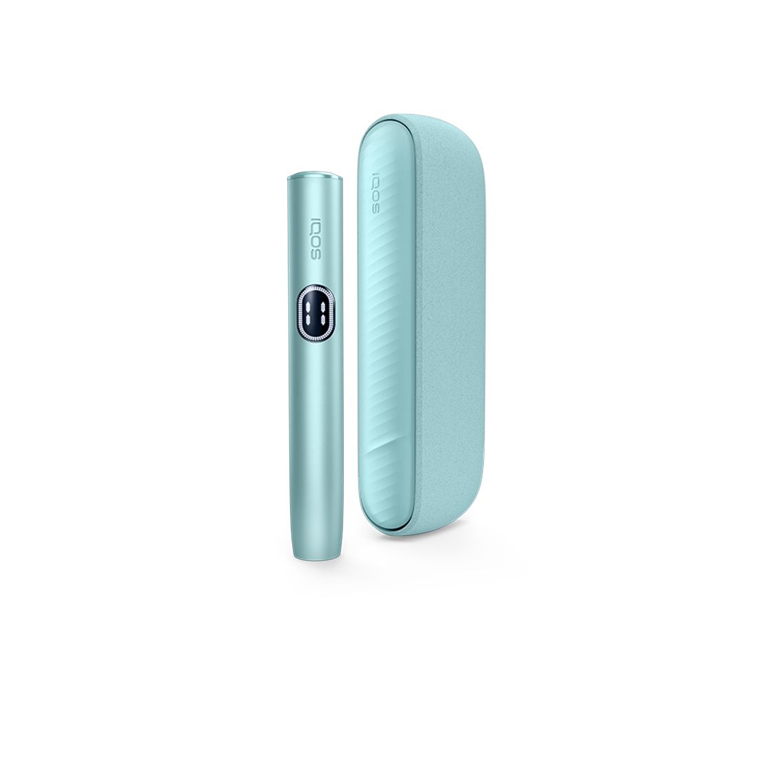 IQOS ILUMA i Breeze Blue heated tobacco device for TEREA sticks, front view on white background