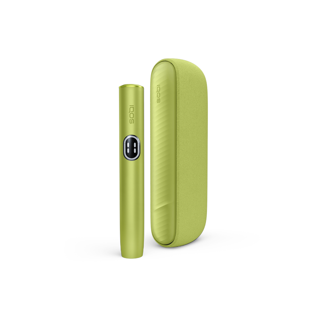 IQOS ILUMA i Leaf Green heated tobacco device for TEREA sticks, front view on white background