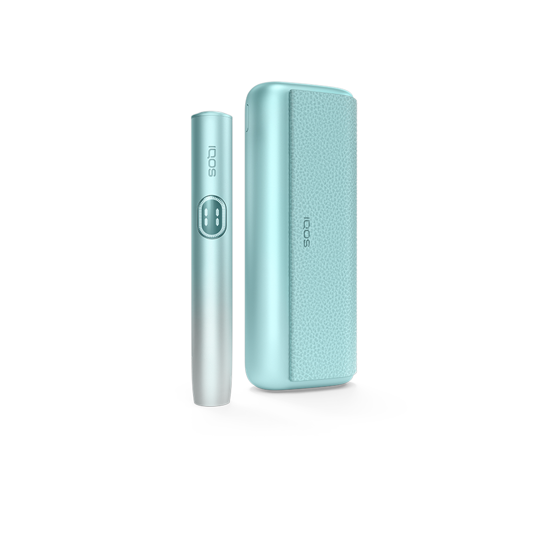 IQOS ILUMA i PRIME Breeze Blue heated tobacco device for TEREA sticks, front view on white background