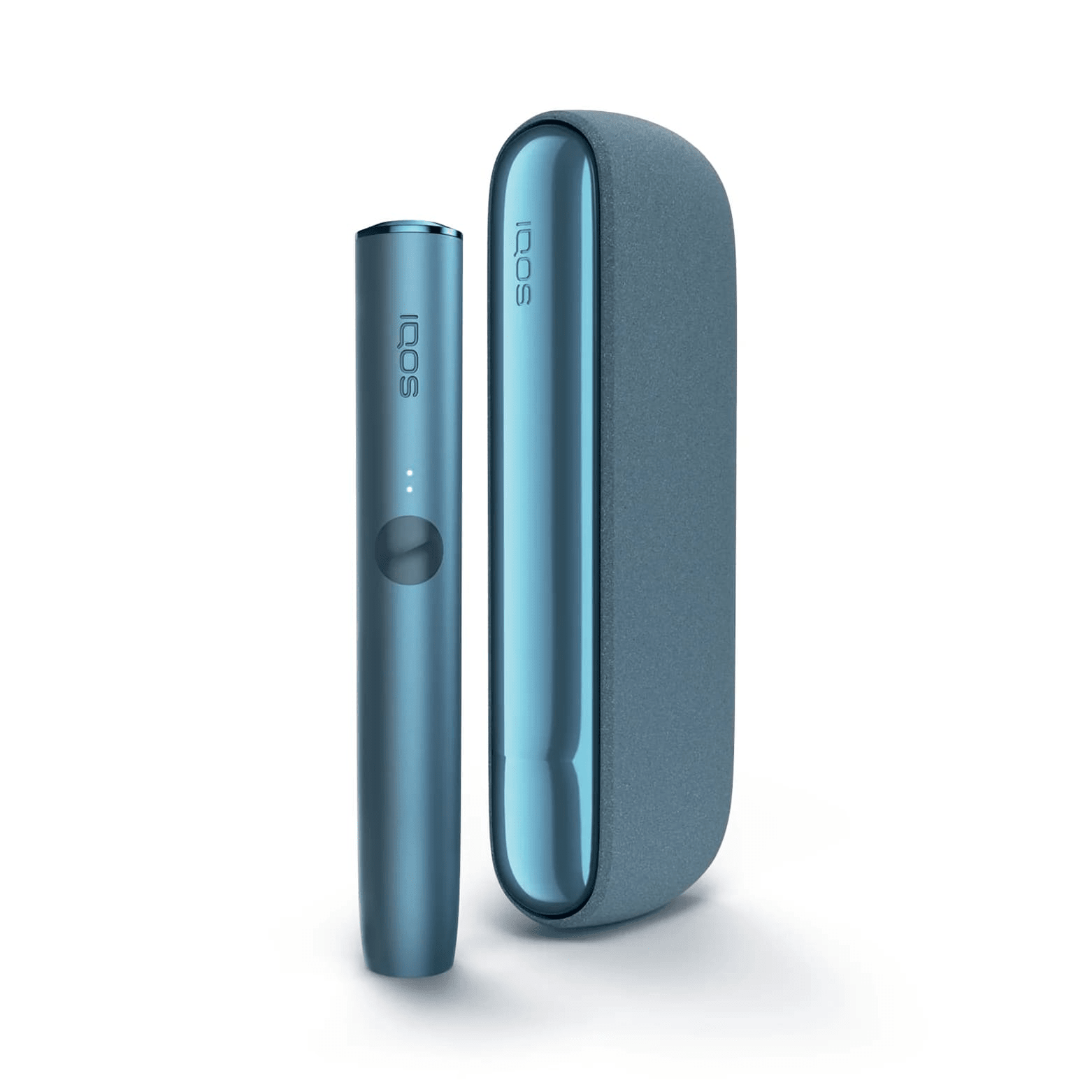 IQOS ILUMA Kit Azure Blue heated tobacco device, front view on white background