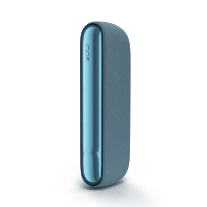 IQOS ILUMA Pocket Charger Azure Blue heated tobacco device, front view on white background
