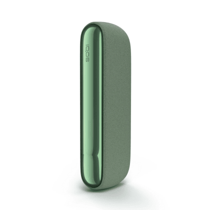 IQOS ILUMA Pocket Charger Moss Green heated tobacco device, front view on white background