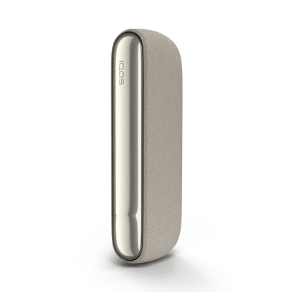IQOS ILUMA Pocket Charger Pebble Beige heated tobacco device, front view on white background