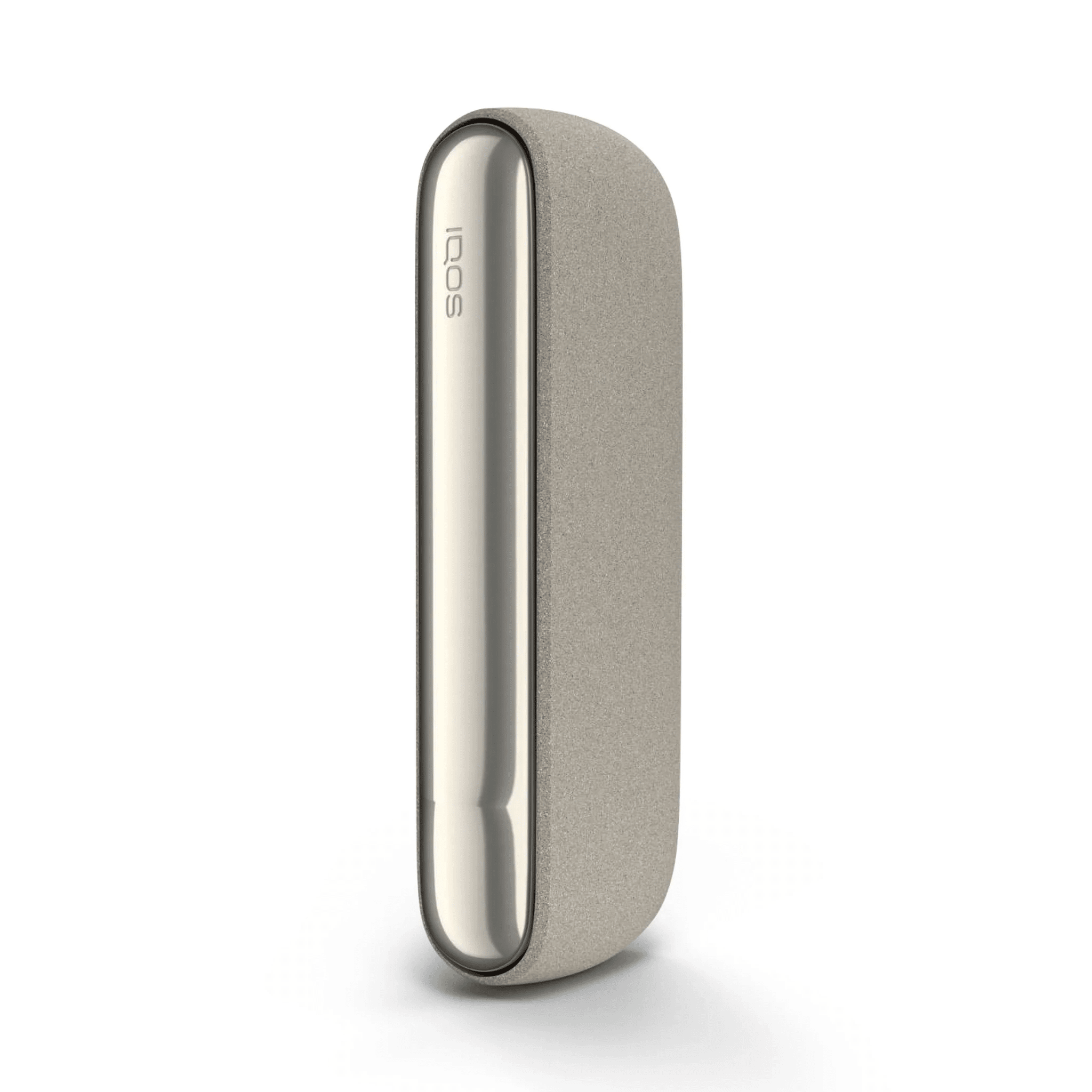 IQOS ILUMA Pocket Charger Pebble Beige heated tobacco device, front view on white background