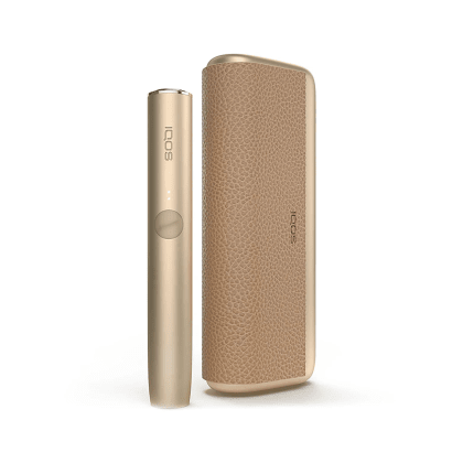 IQOS ILUMA PRIME Kit Golden Khaki heated tobacco device, front view on white background