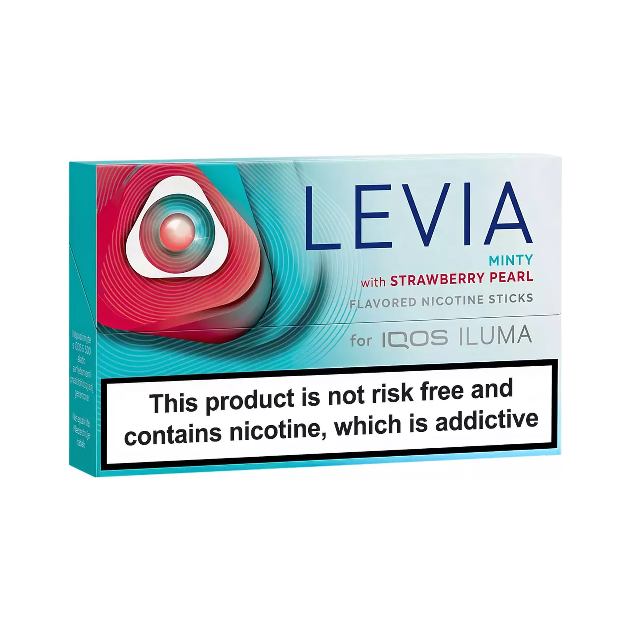 LEVIA Minty with Strawberry Pearl box of tobacco-free nicotine sticks on white background