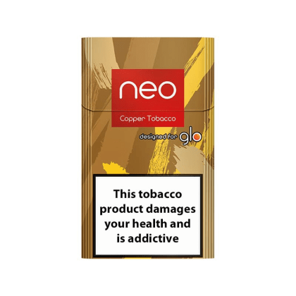 NEO Cooper Tobacco pack of heated tobacco sticks on white background