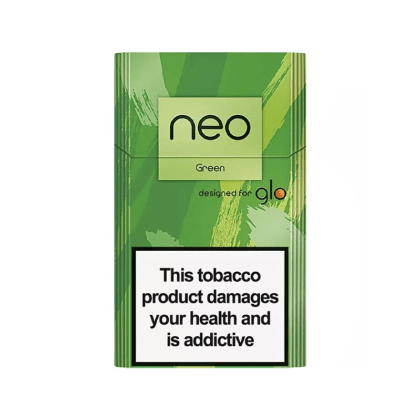 NEO Green pack of heated tobacco sticks on white background