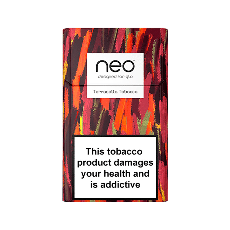 NEO Terracotta Tobacco pack of heated tobacco sticks on white background