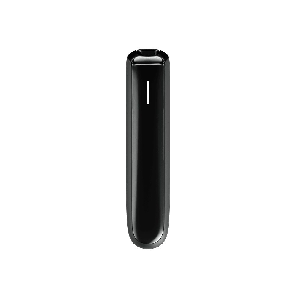 Ploom AURA Jet Black heated tobacco device, front view on white background