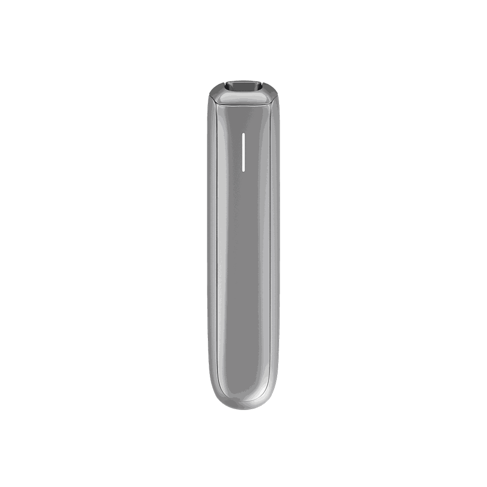 Ploom AURA Lunar Silver heated tobacco device, front view on white background