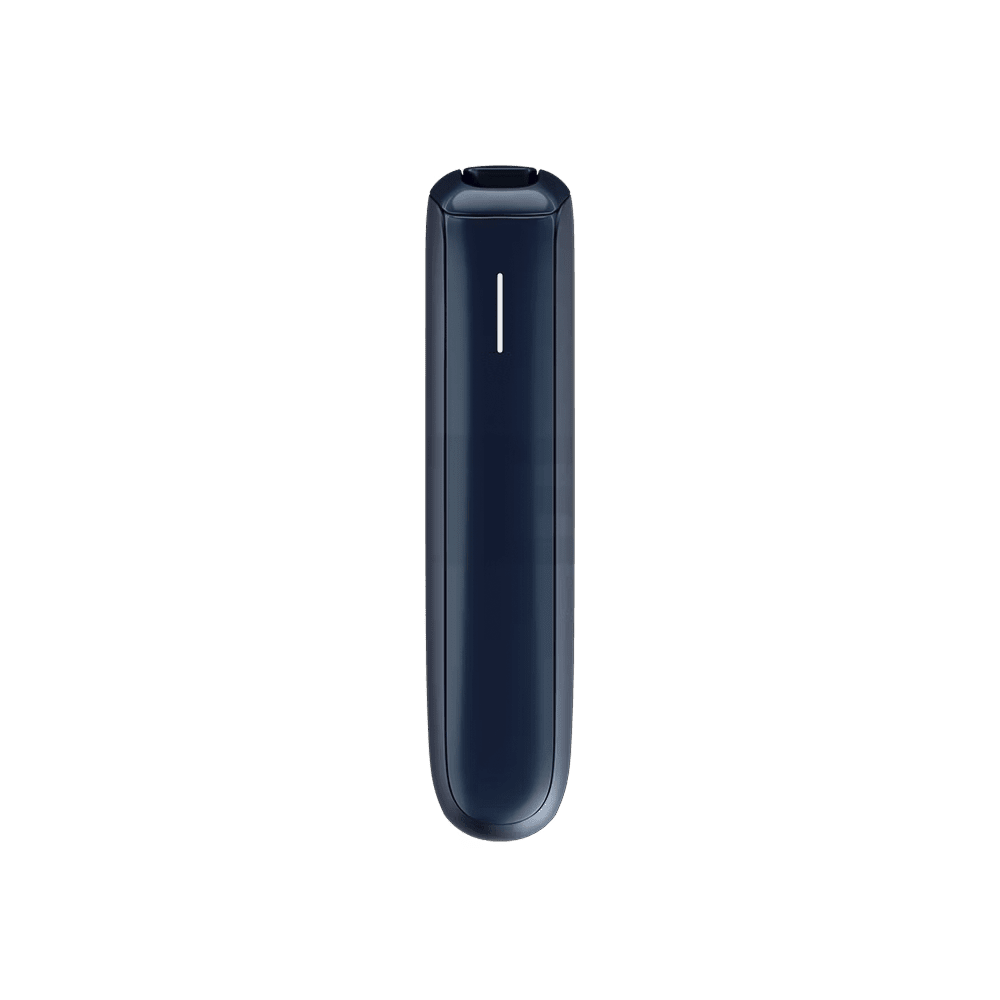 Ploom AURA Navy Blue heated tobacco device, front view on white background