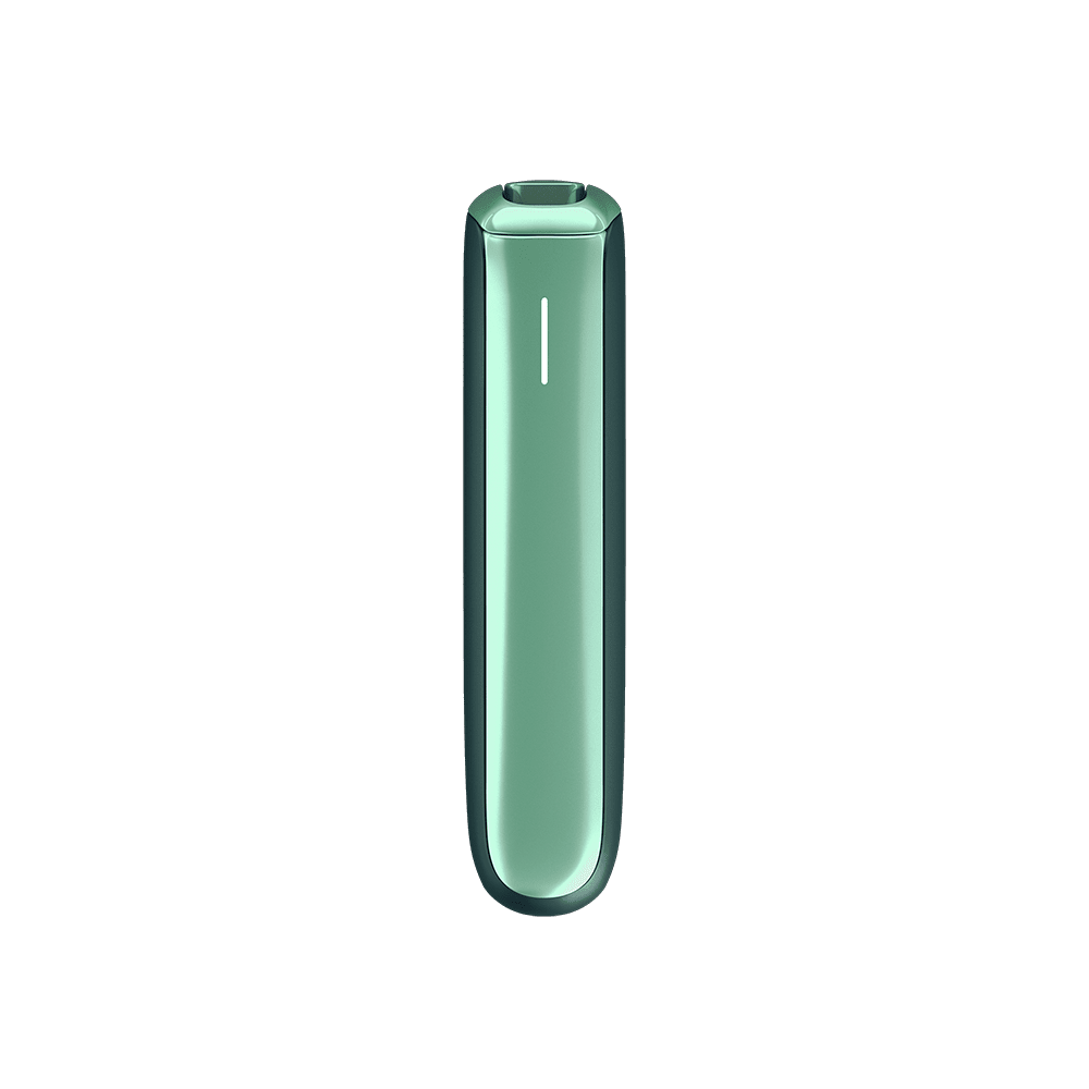 Ploom AURA Teal Electric Pop heated tobacco device, front view on white background