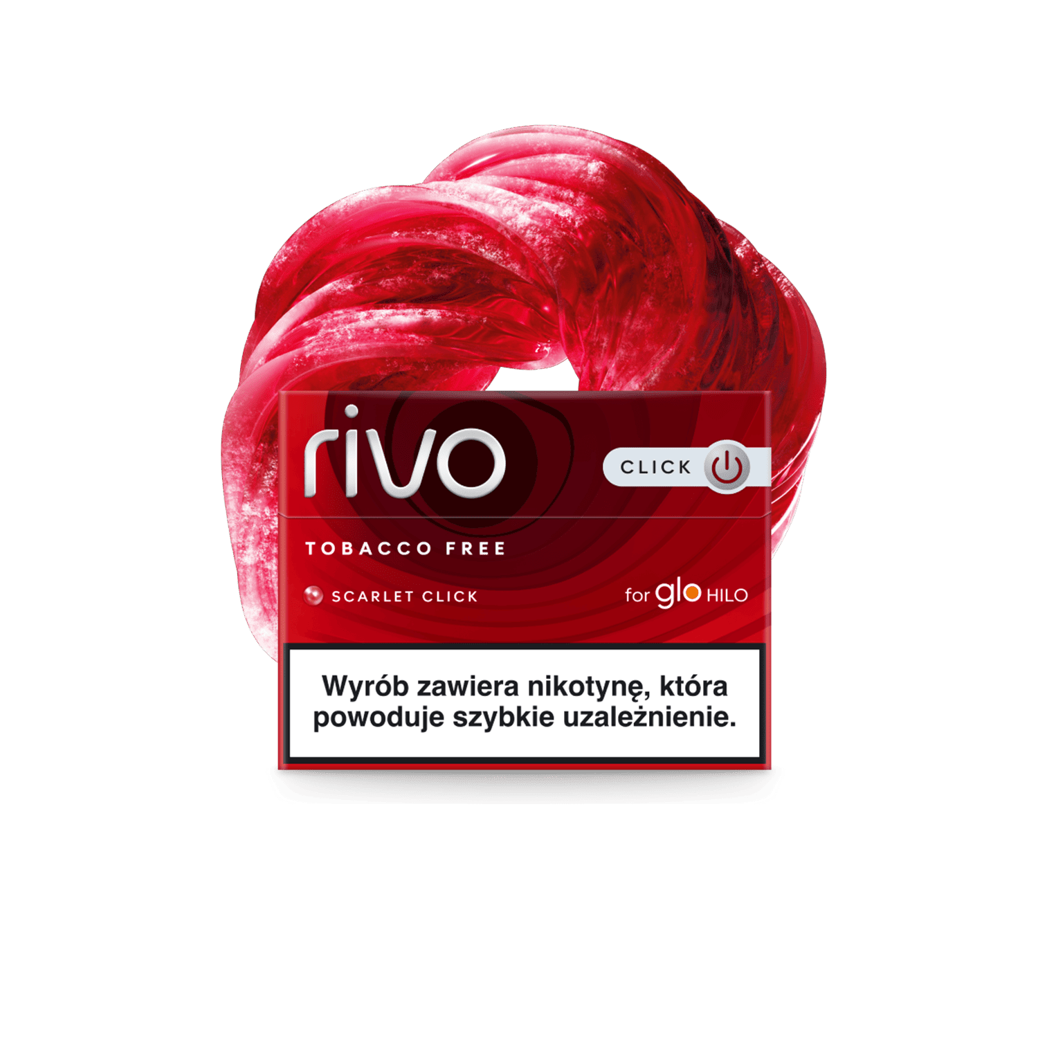 RIVO Scarlet Click pack of heated tobacco sticks on white background