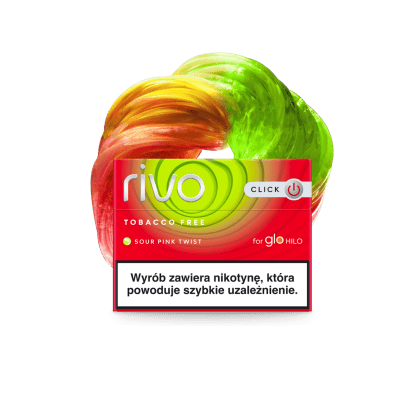 RIVO Sour Pink Twist pack of heated tobacco sticks on white background
