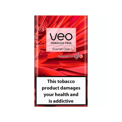VEO Scarlet Click pack of heated tobacco sticks on white background